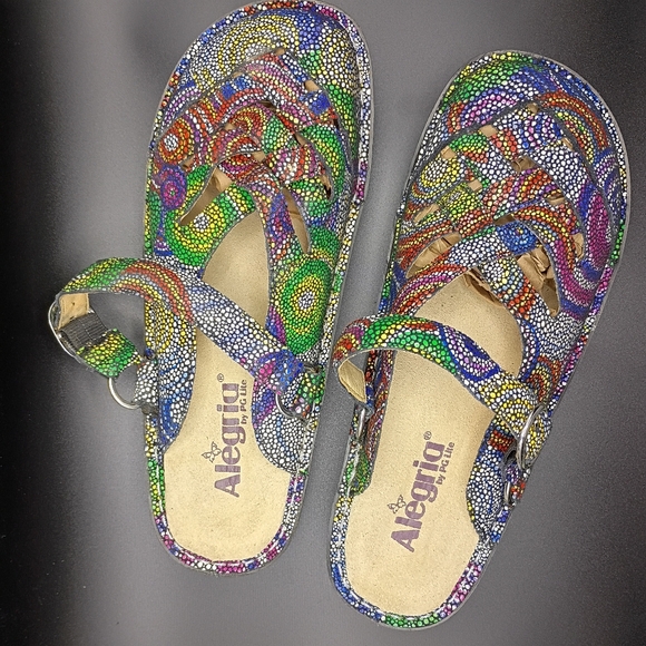 Alegria Shoes - NEW Alegria Leather Slingback Mary Janes Color Freesia Rainbow Mosaic  38